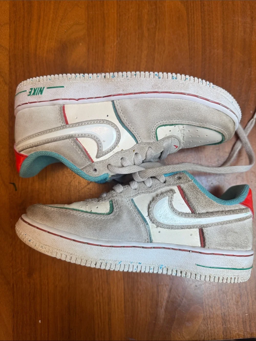 Nike Kids Sneakers - White with Teal and Green Accents
